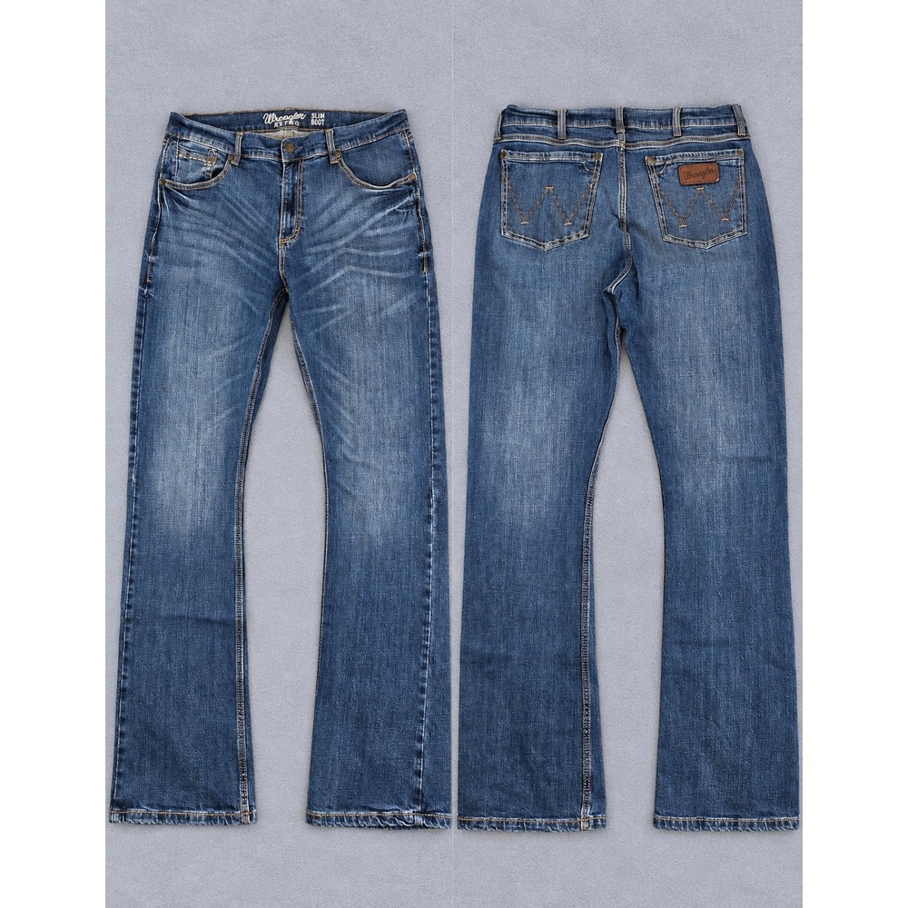 Wrangler Retro Slim Boot Jeans Mens 34x36 Layton Bootcut Western Cowboy Blue